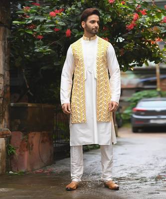 Beidge Sequence Work Front Open Kurta Set 1