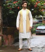 Beidge Sequence Work Front Open Kurta Set