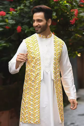 Beidge Sequence Work Front Open Kurta Set