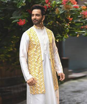 Beidge Sequence Work Front Open Kurta Set 3