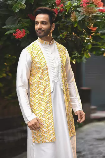 Beidge Sequence Work Front Open Kurta Set
