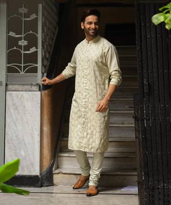 Beidge Sequence Work Front Open Kurta Set 1