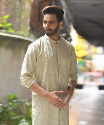 Beidge Sequence Work Front Open Kurta Set 3