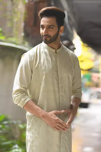 Beidge Sequence Work Front Open Kurta Set