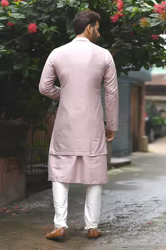 Mauvish Hand Embroidery Stylish Double Layer Kurta With Full Open Jacket Set