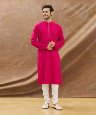 Deep Pink Kurt With Heavy Embroidery All Over With Churidar Set 1