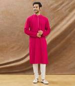 Deep Pink Kurt With Heavy Embroidery All Over With Churidar Set