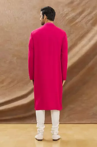 Deep Pink Kurt With Heavy Embroidery All Over With Churidar Set