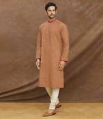 Brown Shadow Embroidery Kurta With Churidar Set