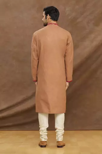 Brown Shadow Embroidery Kurta With Churidar Set