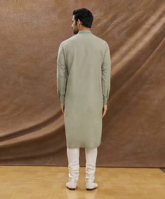 Grey Kurta With Applique Work On The Yoke With Churidar Set 2