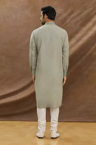 Grey Kurta With Applique Work On The Yoke With Churidar Set