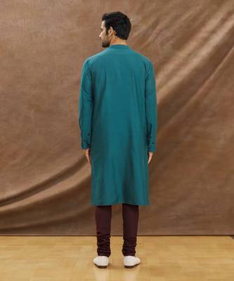 Teal Blue Kurta With Applique Work All Over With Churidar Set 2