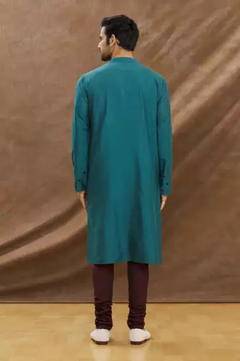 Teal Blue Kurta With Applique Work All Over With Churidar Set