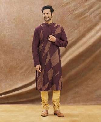 Wine Kurta Pintux And Katha Hand Embroidery With Churidar Set 1