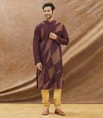 Wine Kurta Pintux And Katha Hand Embroidery With Churidar Set