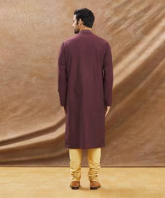 Wine Kurta Pintux And Katha Hand Embroidery With Churidar Set 2