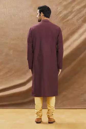 Wine Kurta Pintux And Katha Hand Embroidery With Churidar Set
