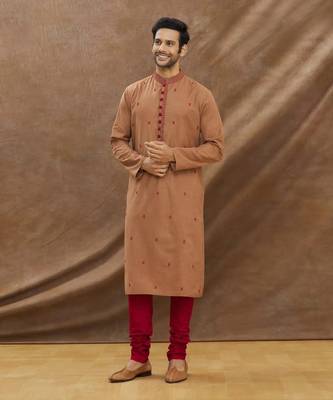 Brown Kurta With Geomatrical Shape Embroidery All Over With Churidar Set 1