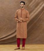 Brown Kurta With Geomatrical Shape Embroidery All Over With Churidar Set