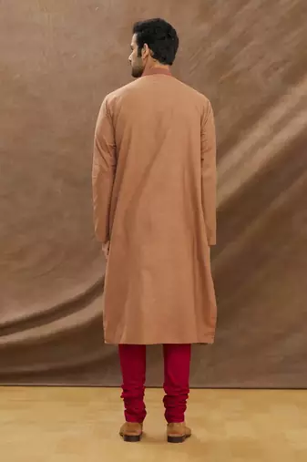 Brown Kurta With Geomatrical Shape Embroidery All Over With Churidar Set