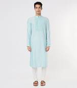 Aqua Blue Embroidered And Stitchline Kurta Set