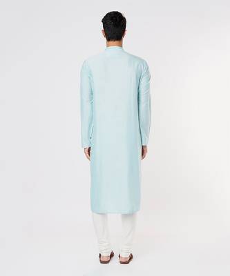 Aqua Blue Embroidered And Stitchline Kurta Set 2