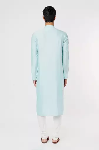 Aqua Blue Embroidered And Stitchline Kurta Set