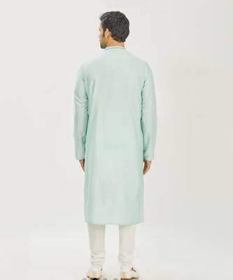 Aqua Blue Gemetrical Embroidered With Pleating Kurta Set 2