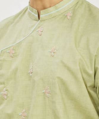 Pista Green Bird Embroidery Kurta Set 3