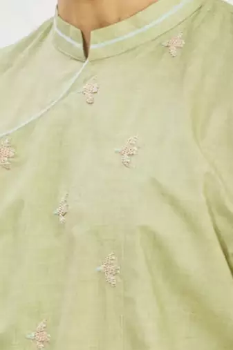 Pista Green Bird Embroidery Kurta Set