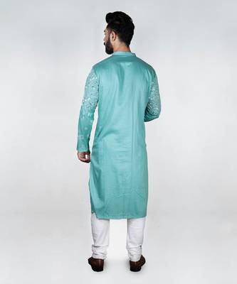 Dark Aqua Blue Gemotrical Cord Embroidered Kurta Set 2