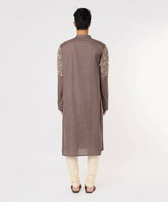 Dark Brwown Blue Gemotrical Cord Embroidered Kurta Set 2