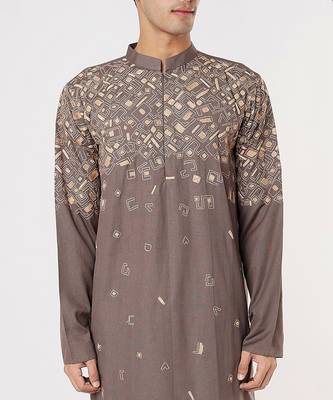 Dark Brwown Blue Gemotrical Cord Embroidered Kurta Set 3