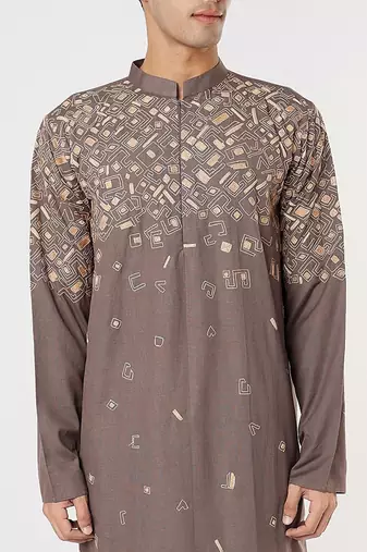 Dark Brwown Blue Gemotrical Cord Embroidered Kurta Set