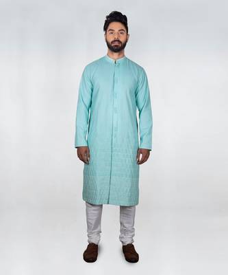 Light Blue Front Open With Cord Embroidered Kurta Set 1