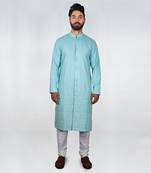 Light Blue Front Open With Cord Embroidered Kurta Set