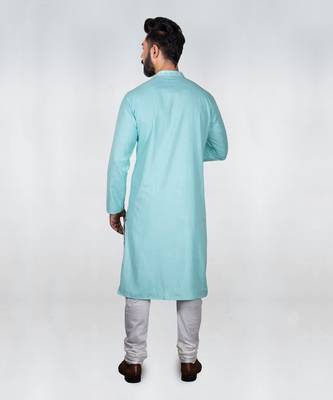 Light Blue Front Open With Cord Embroidered Kurta Set 2