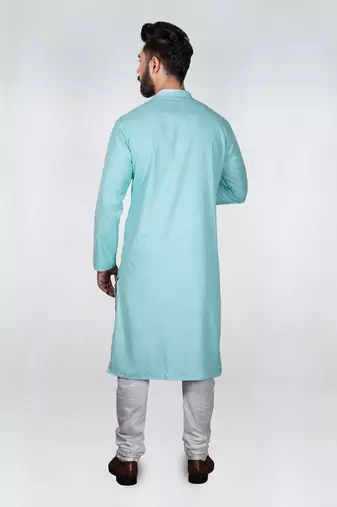 Light Blue Front Open With Cord Embroidered Kurta Set