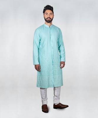 Light Blue Front Open With Cord Embroidered Kurta Set 3