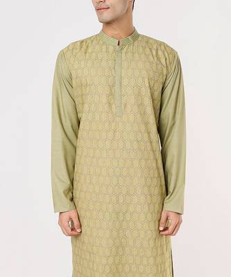 Olive Green Heavy Katha Embroidered Zal Kurta Set 4