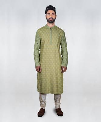 Olive Green Heavy Katha Embroidered Zal Kurta Set 2