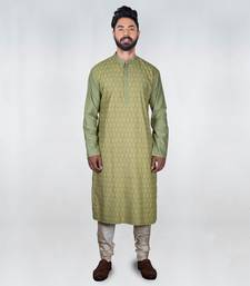 Olive Green Heavy Katha Embroidered Zal Kurta Set