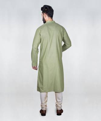 Olive Green Heavy Katha Embroidered Zal Kurta Set 6