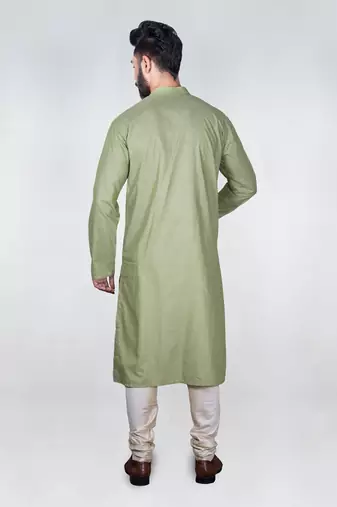 Olive Green Heavy Katha Embroidered Zal Kurta Set