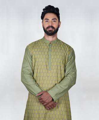 Olive Green Heavy Katha Embroidered Zal Kurta Set 8