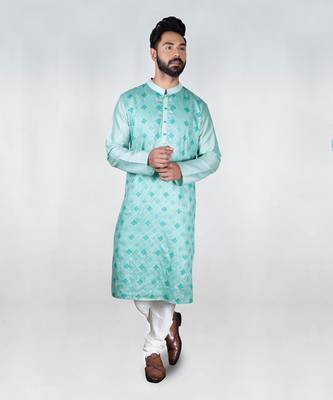 Light Aqua Blue Heavy Katha Embroidered Zal Kurta Set 1