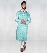 Light Aqua Blue Heavy Katha Embroidered Zal Kurta Set