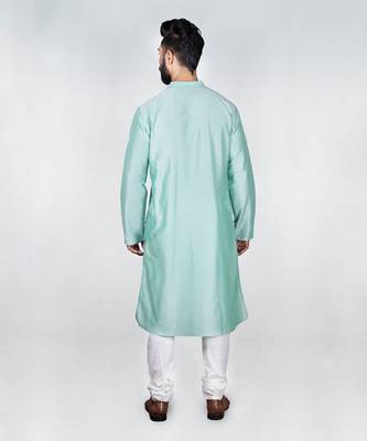 Light Aqua Blue Heavy Katha Embroidered Zal Kurta Set 2