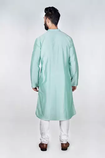 Light Aqua Blue Heavy Katha Embroidered Zal Kurta Set